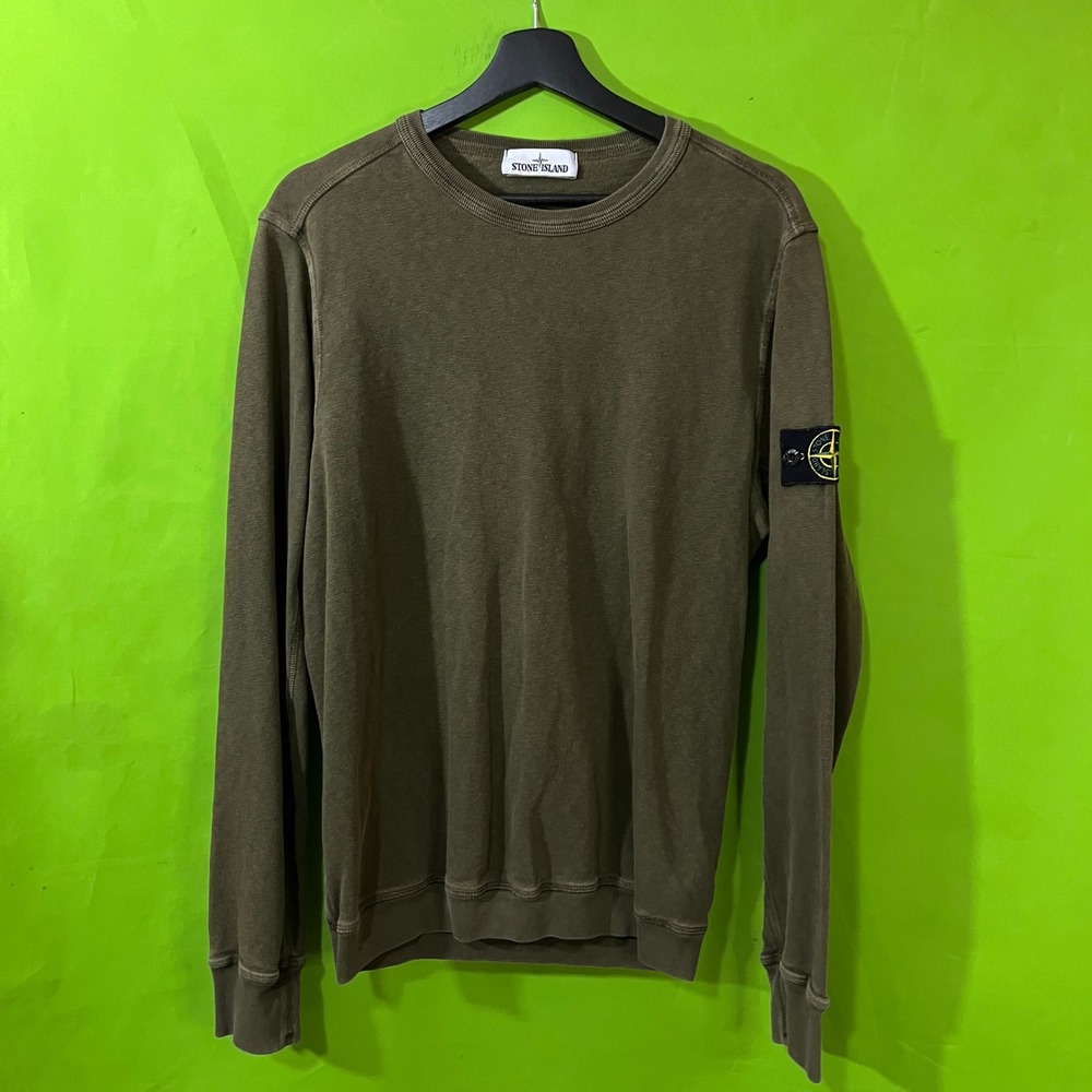 Stone Island Olive Green Crewneck Sweatshirt Mens Large Compass Patch Pullover